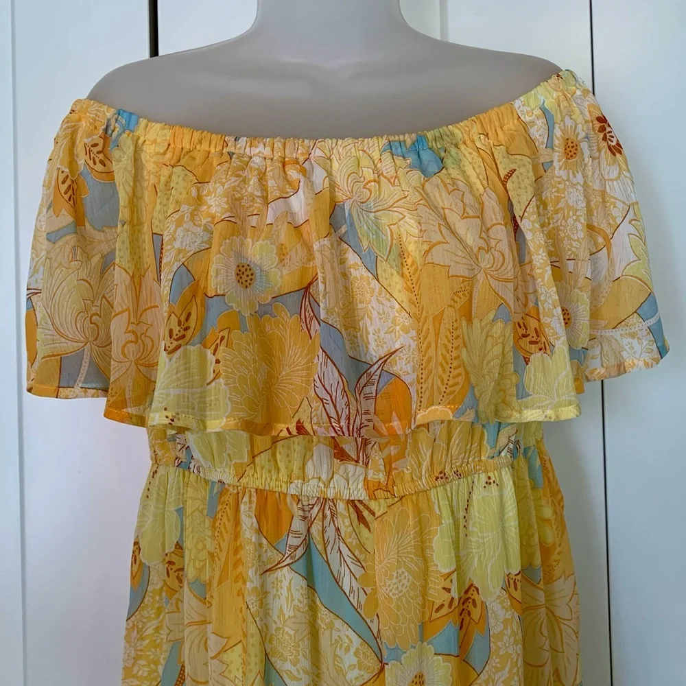 New - Mittoshop summery maxi dress yellow flowers wedding guest or party L - Picture 4 of 10